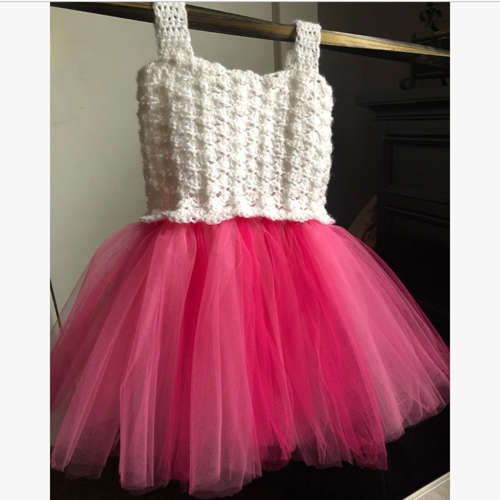 Peaches & Cream crocheted tulle dress